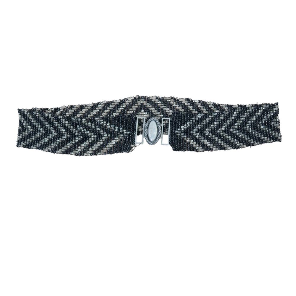 Vintage Black and Clear Beaded Stretchy Belt